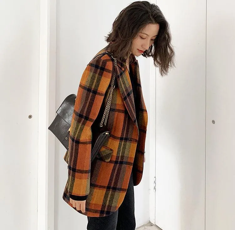 Plaid Wool Blazer Suit Coat