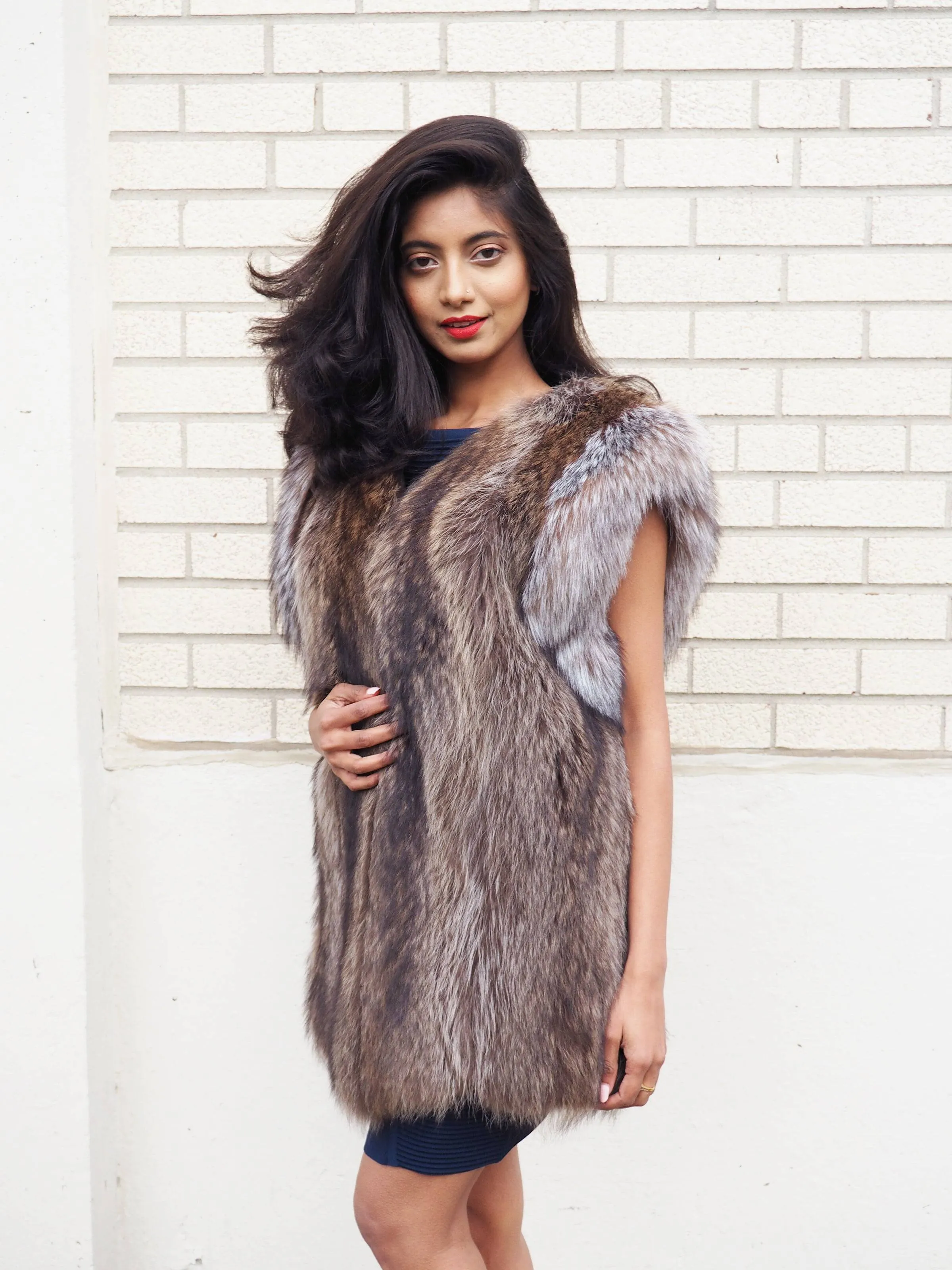 Raccoon Fur Vest With Crystal Fox Trim Made in Canada M Unisex