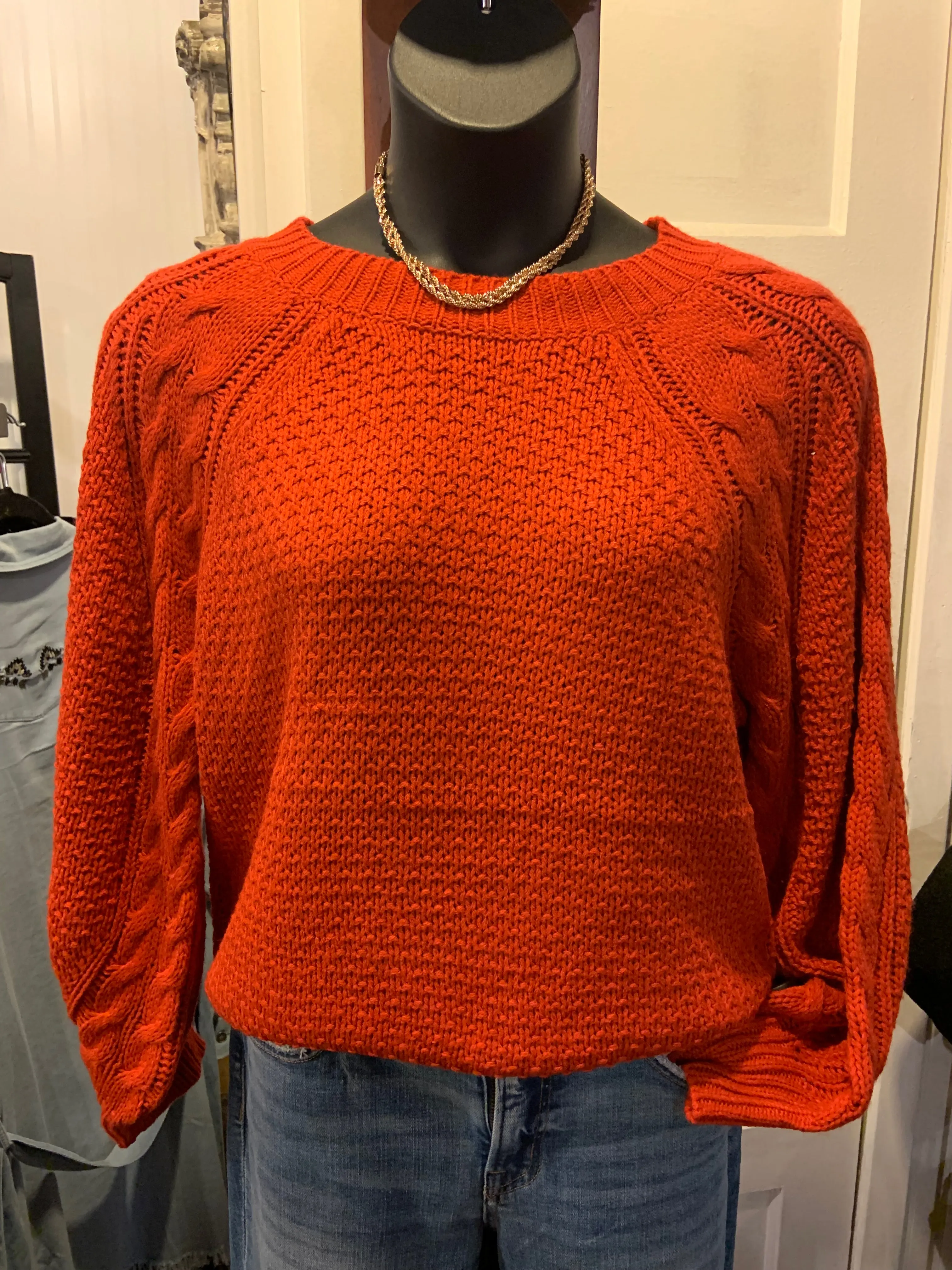 Rust  Balloon Sleeve Crew Neck Sweater - S to 3X