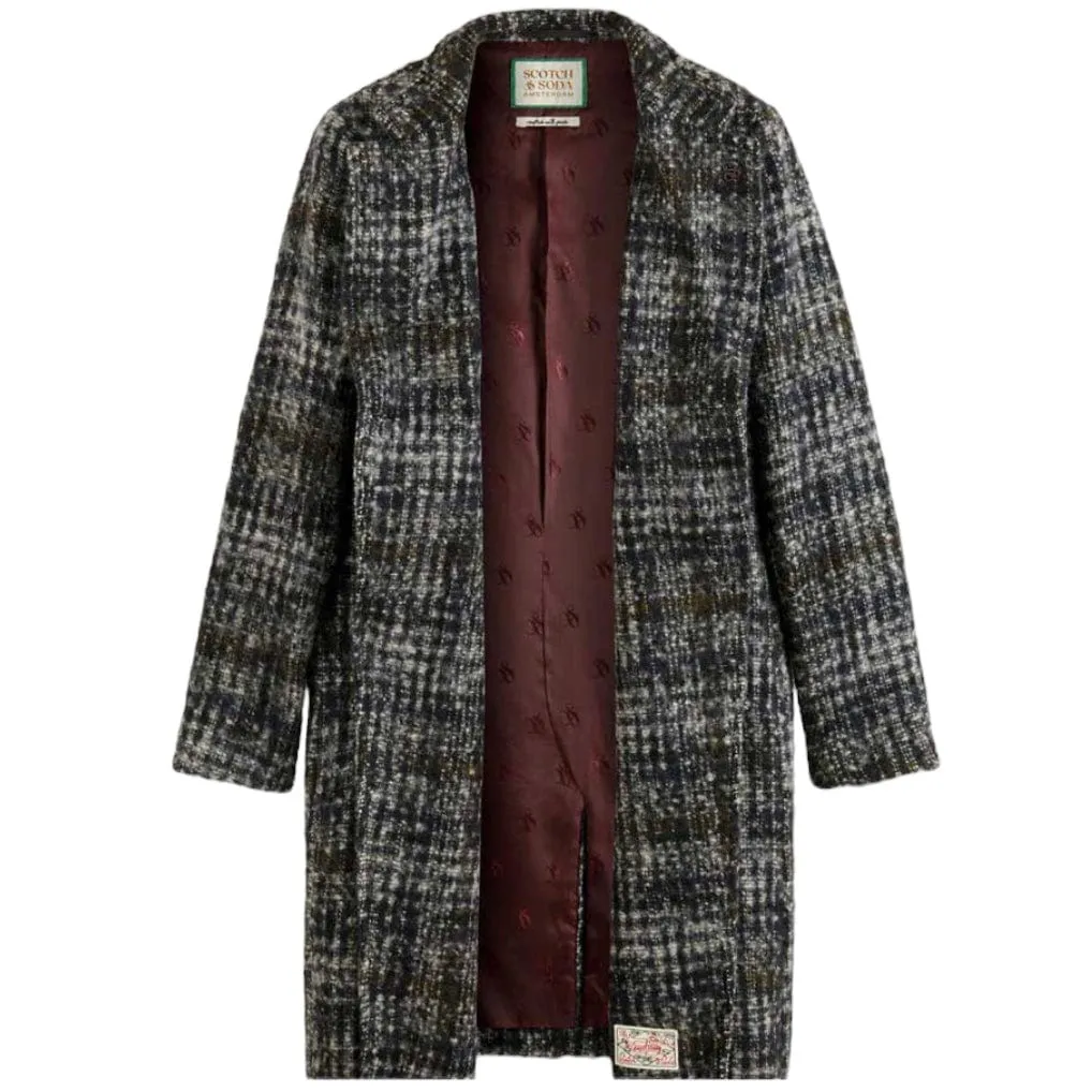 Scotch & Soda Check Wool Blend Parka Coat (Multi Grey Check) 174400