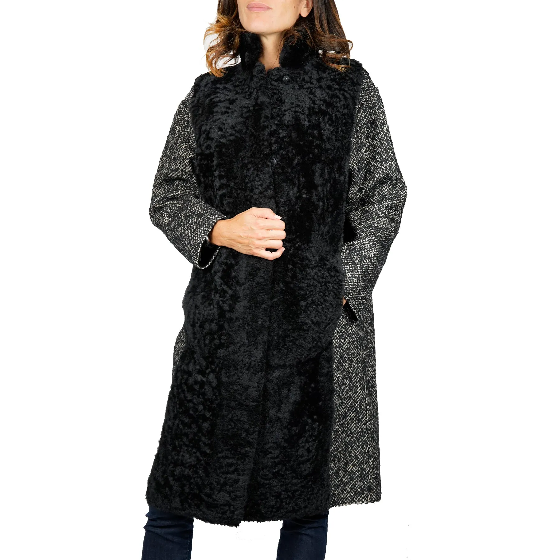 Shearling Wool Blend With Stand-up Collar Coat