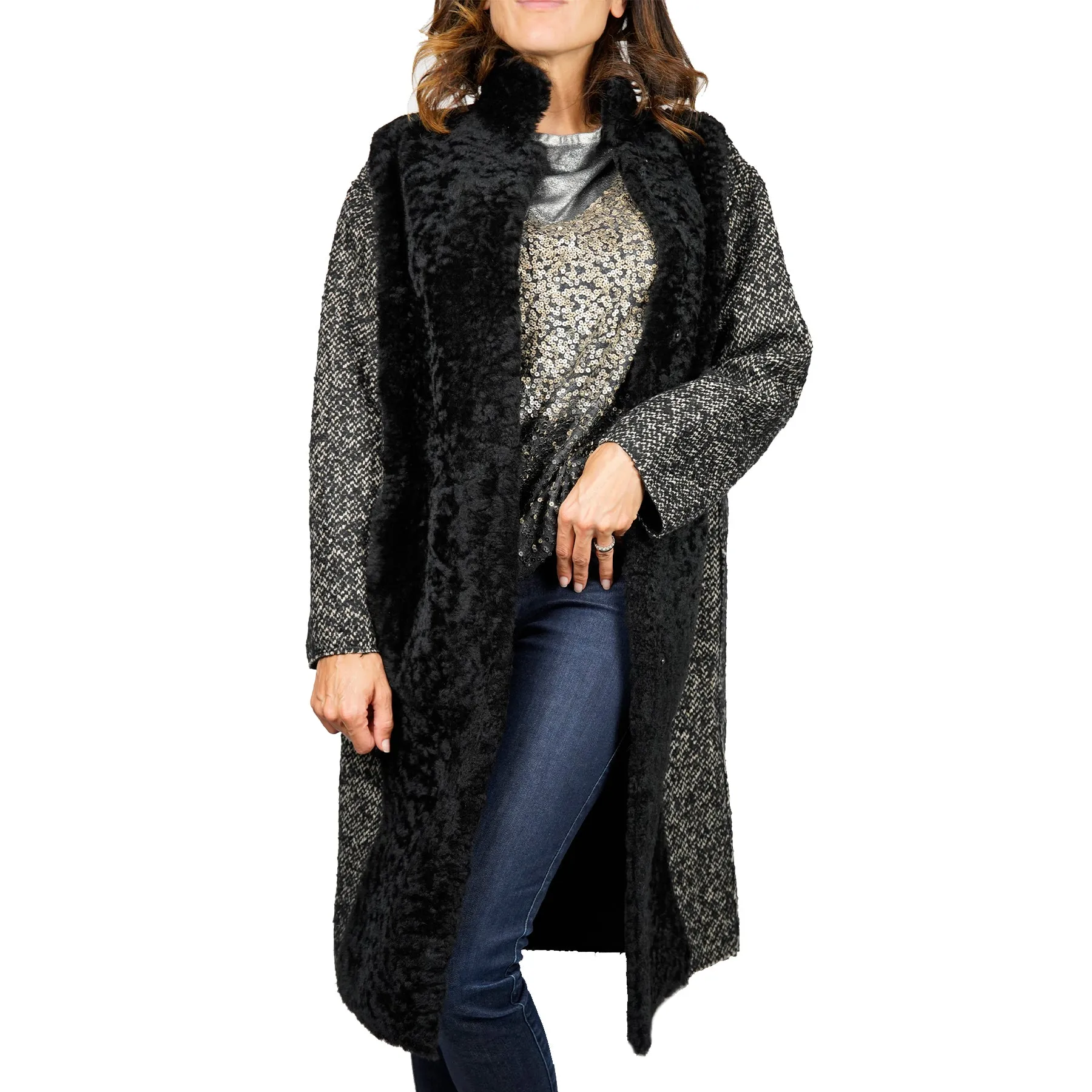 Shearling Wool Blend With Stand-up Collar Coat