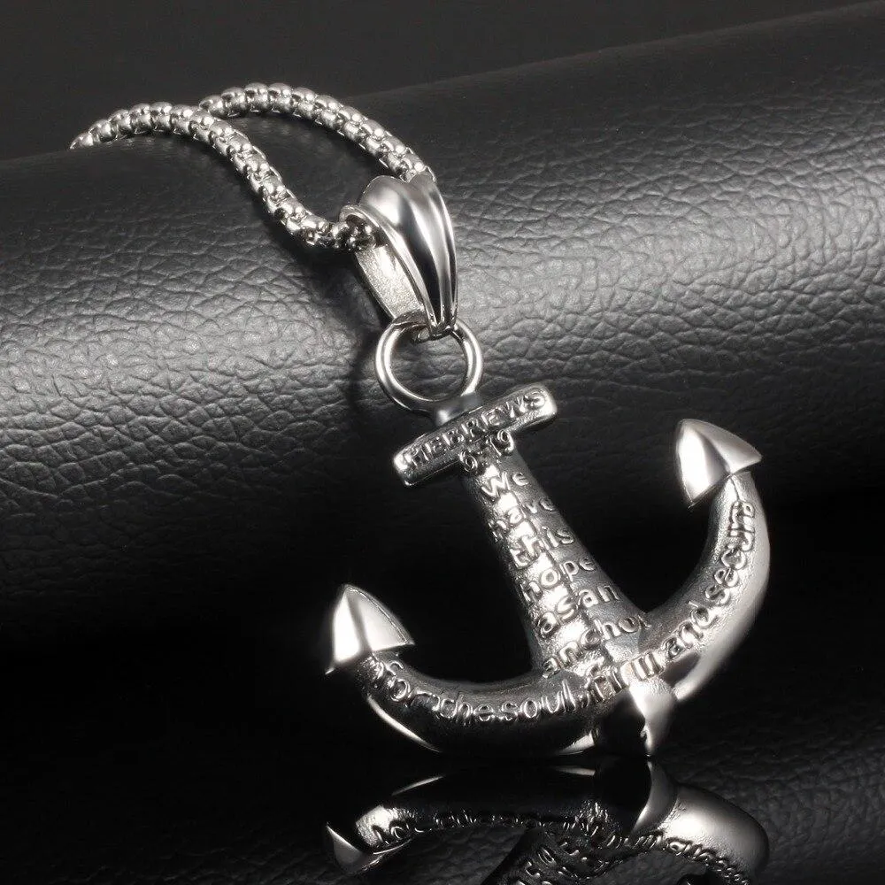 Silver Engraved Anchor Pendant and Chain Necklace