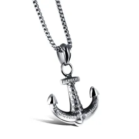 Silver Engraved Anchor Pendant and Chain Necklace