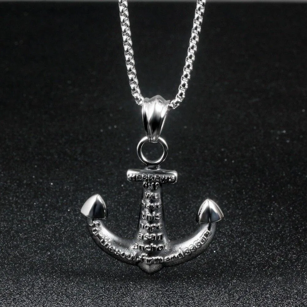 Silver Engraved Anchor Pendant and Chain Necklace