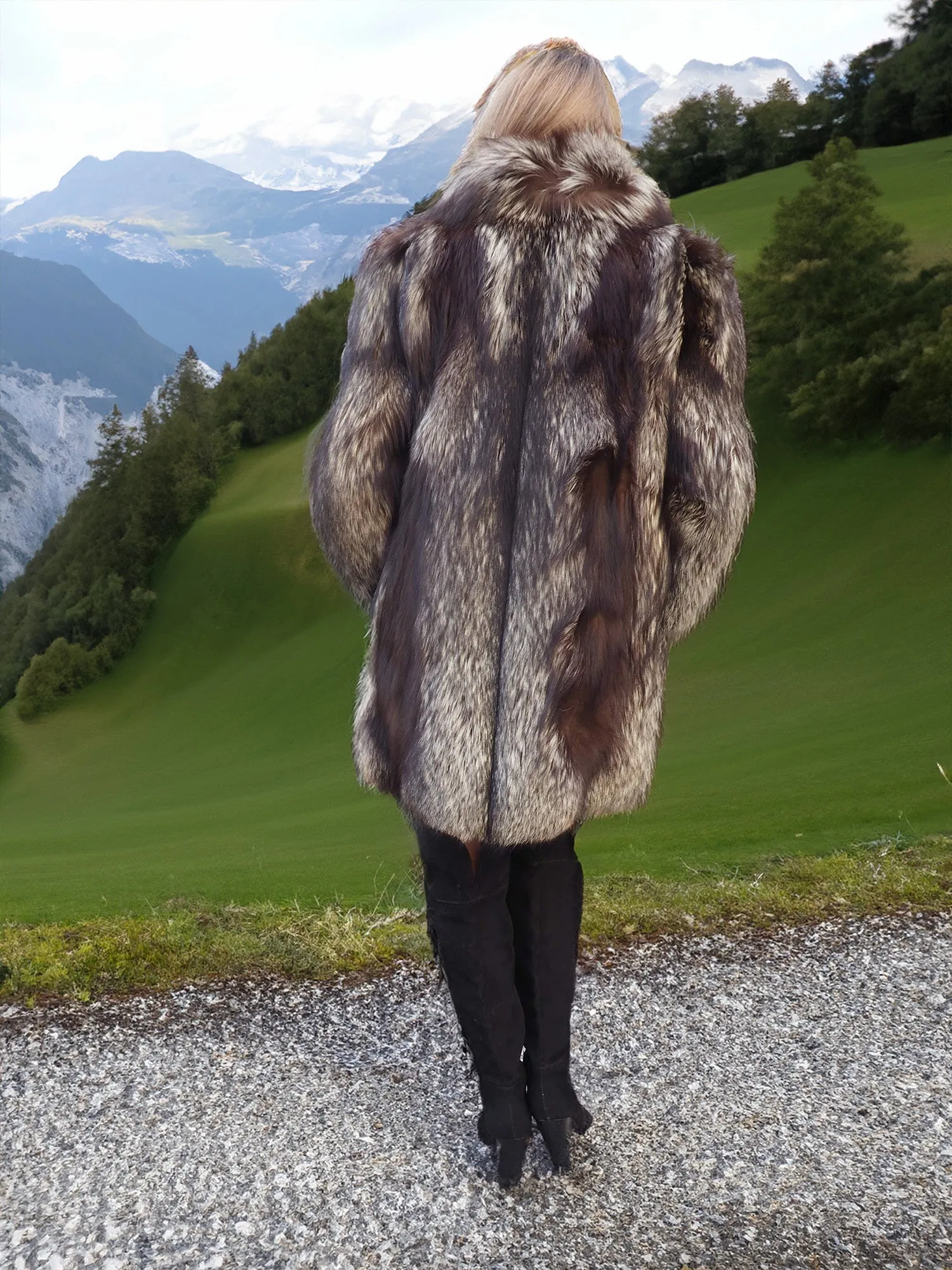 Silver Fox Fur Coat Long Jacket Brand New Stunning M/L