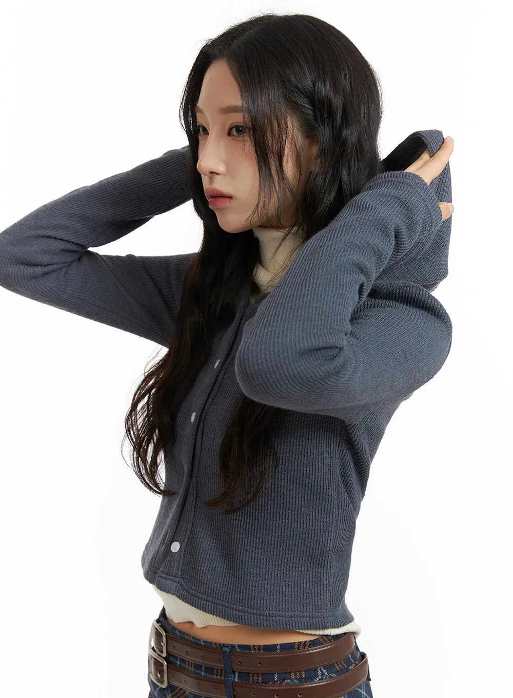 Solid Buttoned Hooded Cardigan CJ408