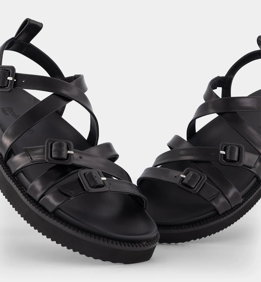 Sophia Strappy Sandal in Black Leather