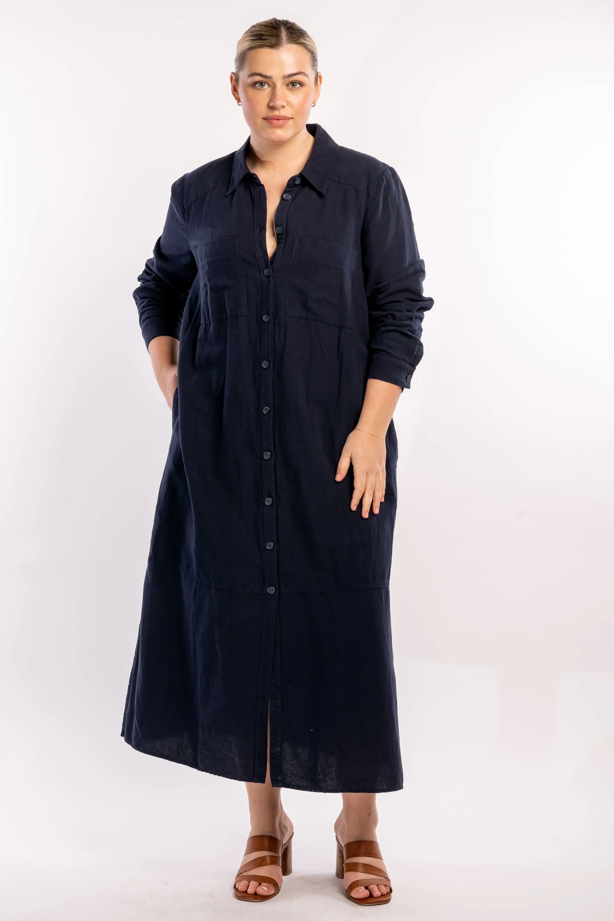 Sweet Dreams Linen Maxi Dress - Navy