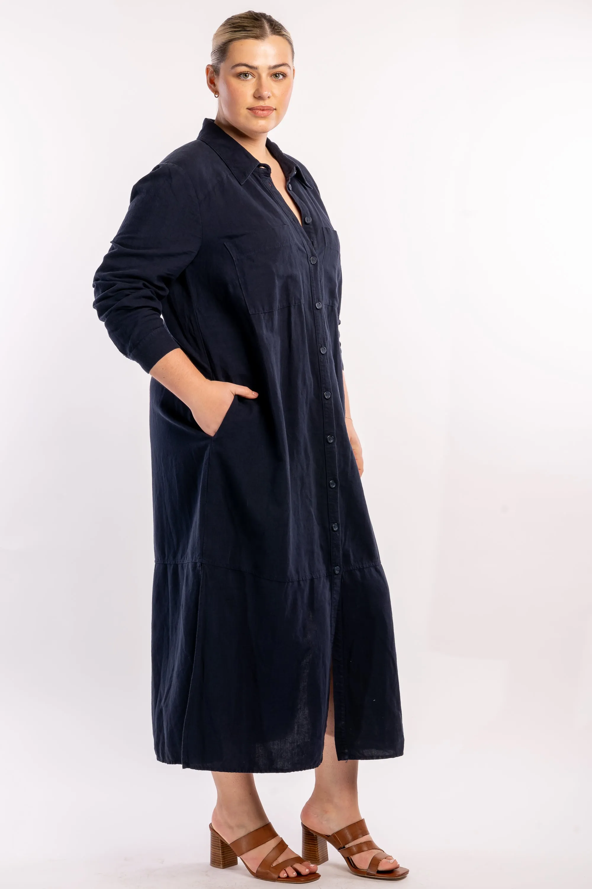 Sweet Dreams Linen Maxi Dress - Navy