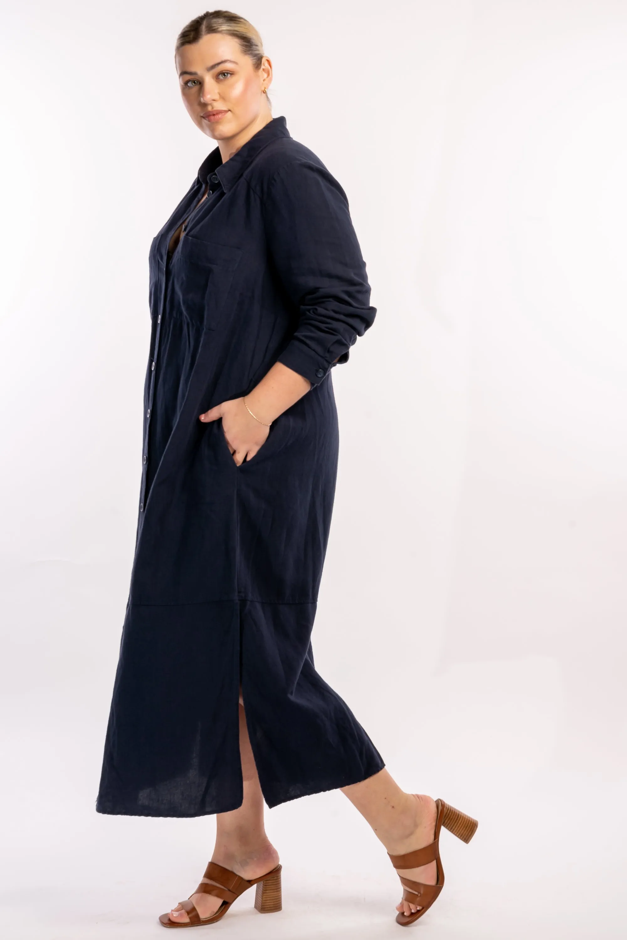 Sweet Dreams Linen Maxi Dress - Navy