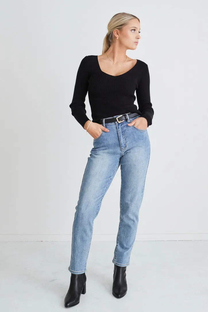 Tommy Mid Blue High Waist Straight Leg Jean