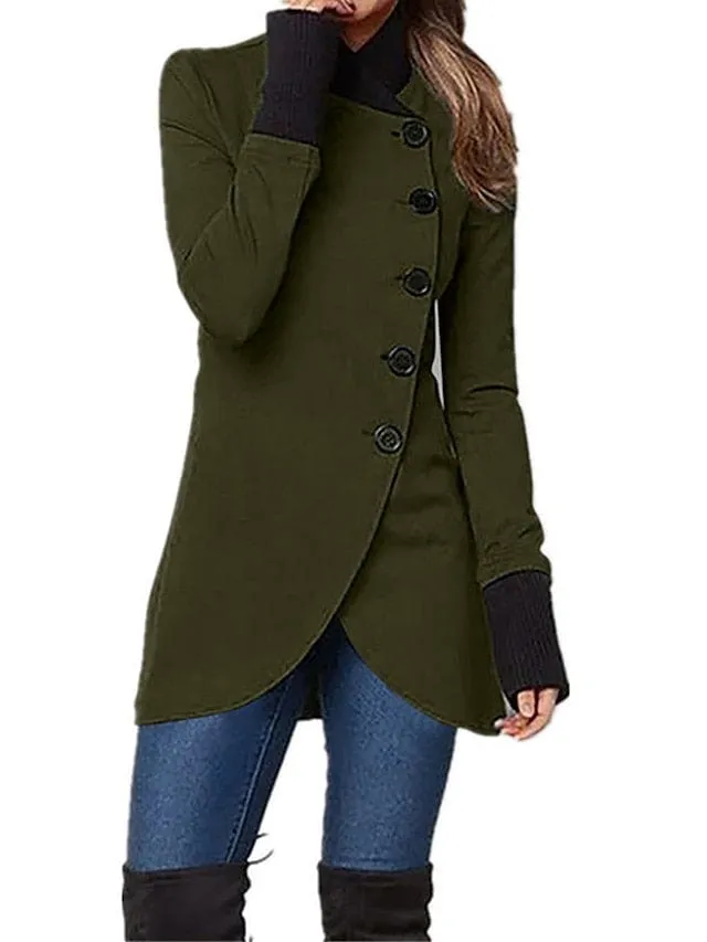 Trendy Women's Windproof Trench Coat with Stand Collar and Slim Fit Long Sleeve