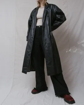 Vintage Black Leather Trench Coat (S/M)