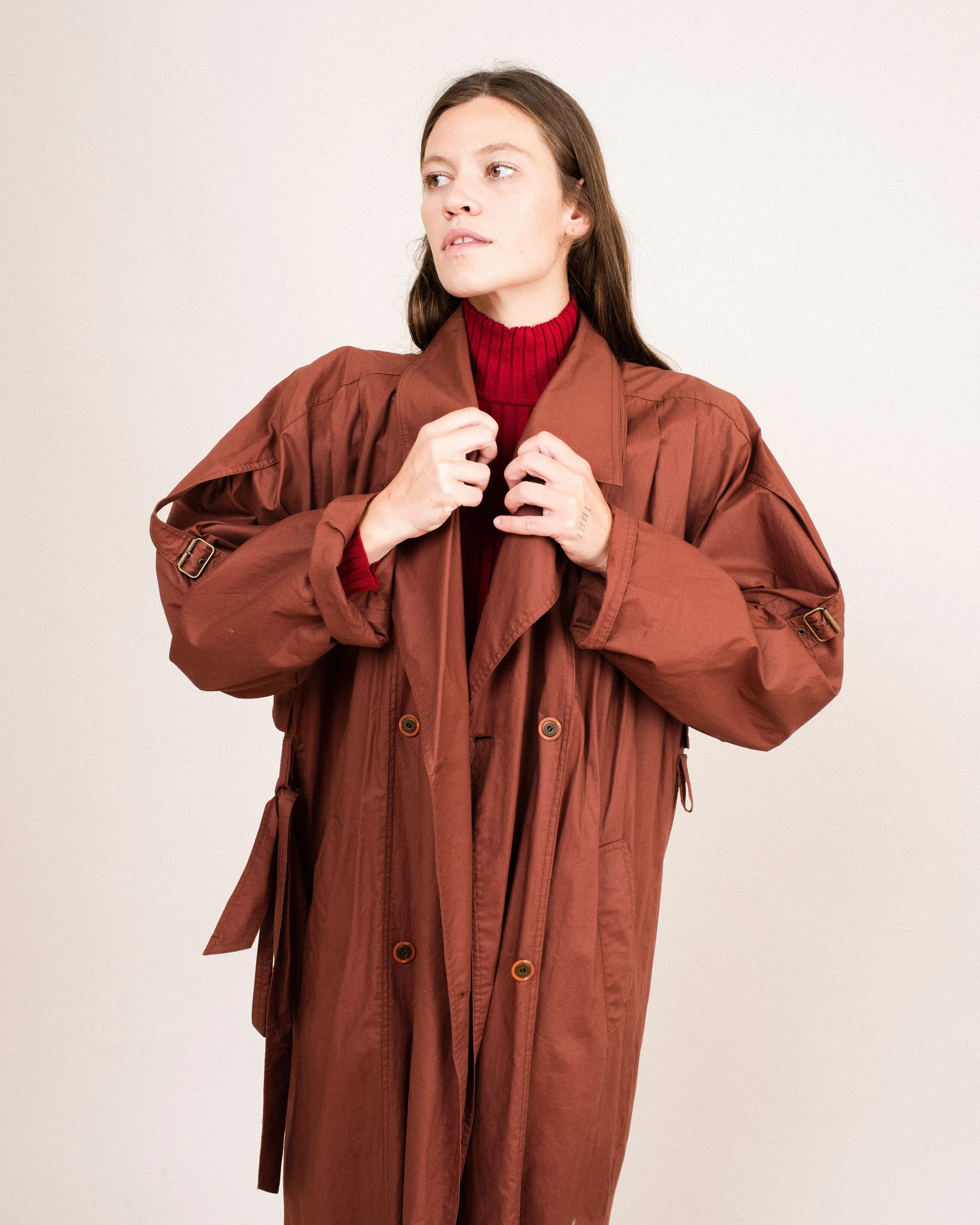 Vintage Oversized Rust Trench Coat (S/M)