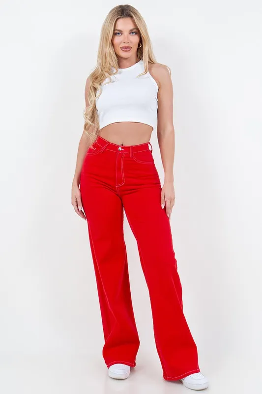 Wide Leg Jean in Cherry Red